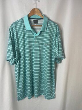 Greg Norman For Tasso Elba Mens XL Aqua Striped Polo Shirt PlayDry 100% Polyeste
